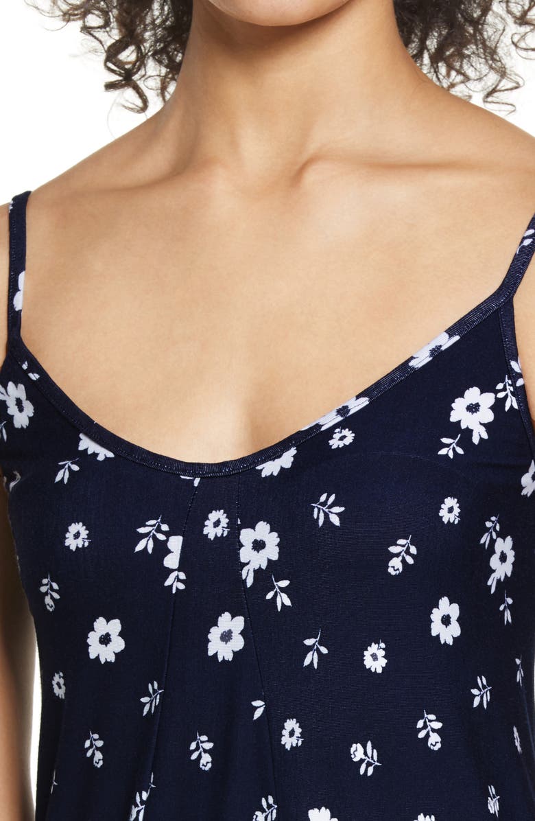 Loveappella Godet Border Slipdress, Alternate, color, Navy/ Ivory