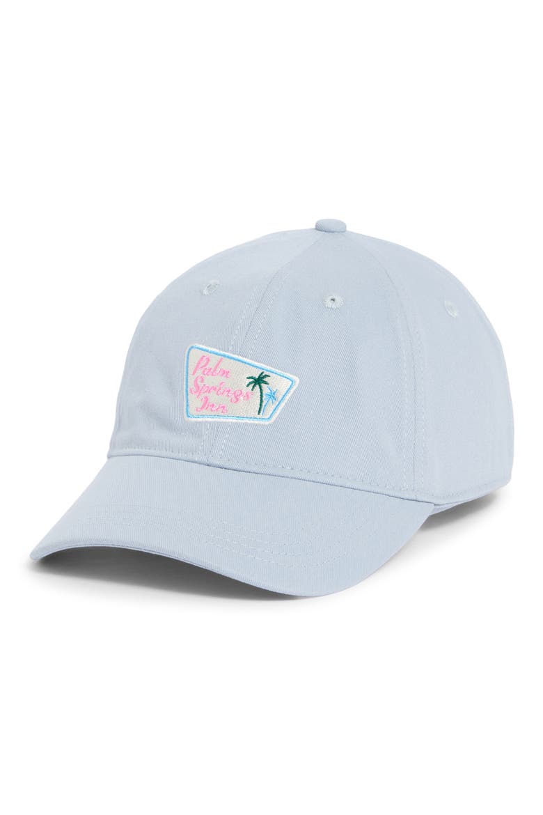 Embroidered Palm Spring Inn Canvas Adjustable Baseball Cap, Main, color, BLUE