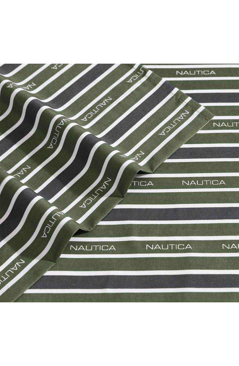 Nautica Varadero Typeface 200 Thread Count Sheet Set, Alternate, color, Fern Green Whale Grey