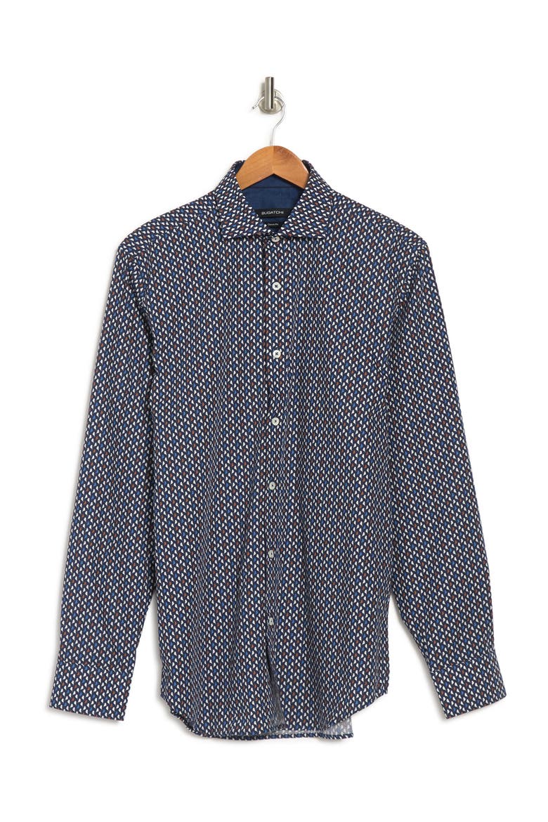 Long Sleeve Print Woven Shaped Fit Shirt, Alternate, color, MIDNIGHT