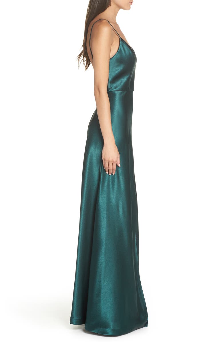 Jenny Yoo Dina V-Neck Satin Crepe Gown, Alternate, color,