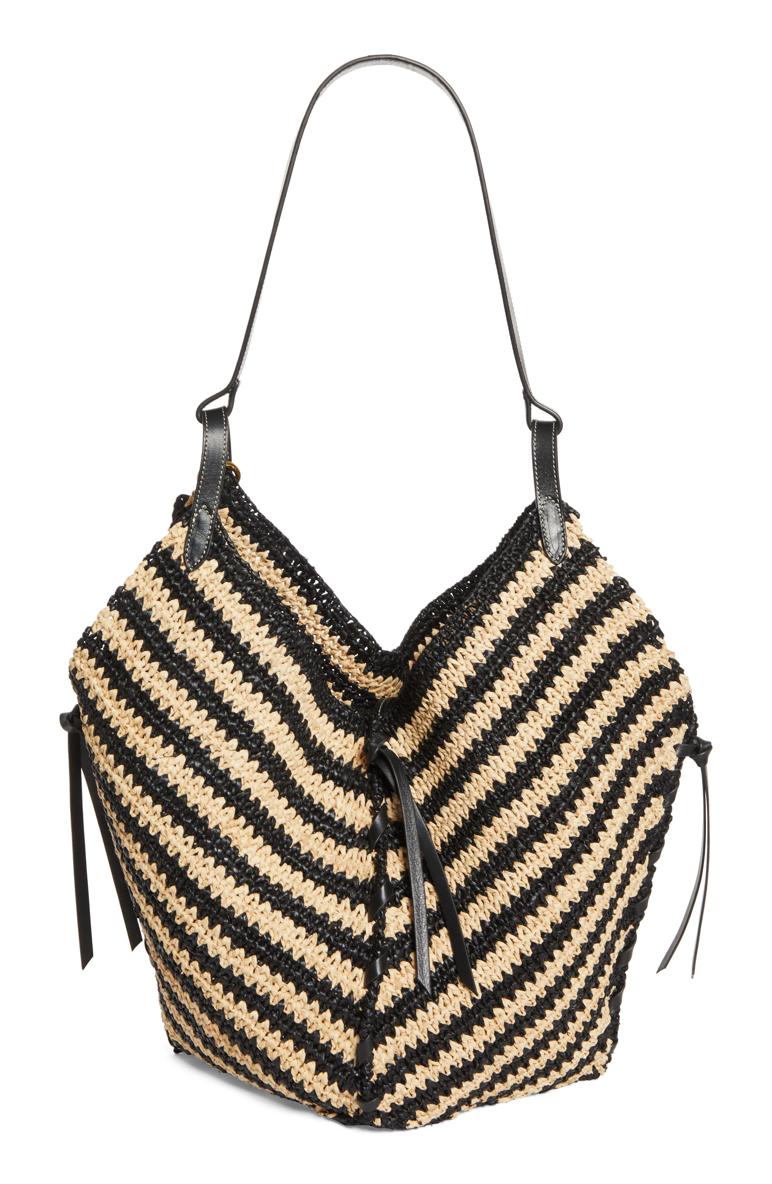 Isabel Marant Tampa Stripe Raffia Tote, Alternate, color, Black/ Natural