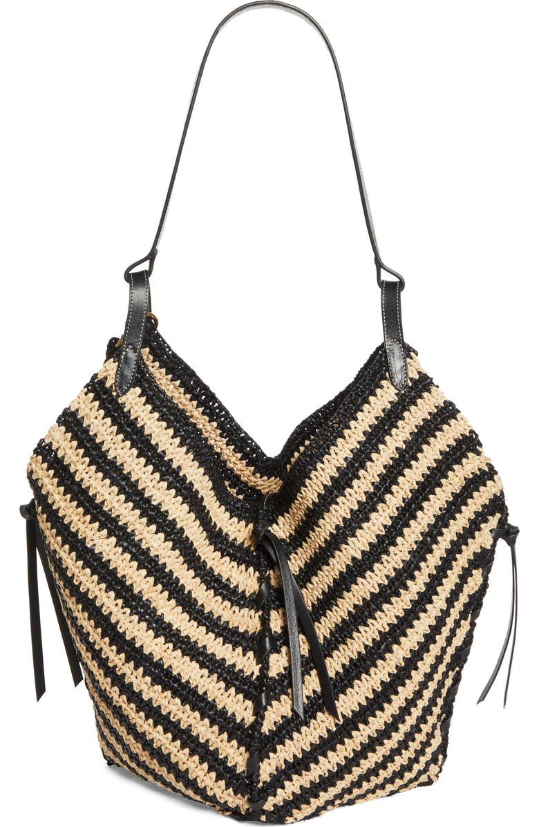 Isabel Marant Tampa Stripe Raffia Tote, Alternate, color, Black/ Natural