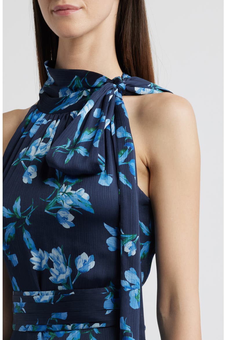 Kayla Floral Crinkle Georgette Halter Gown, Alternate, color, NIGHT SKY VENETIAN PETAL