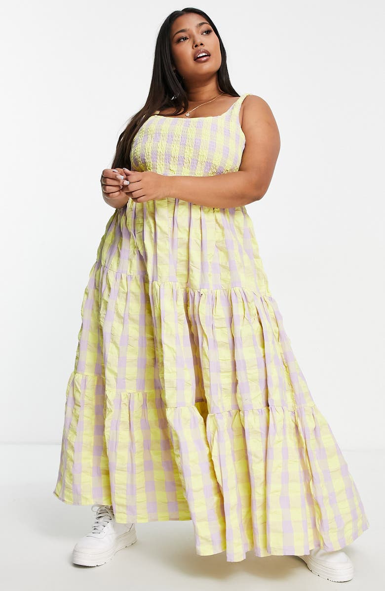 ASOS DESIGN Curve Gingham Cotton Maxi Sundress, Main, color, 