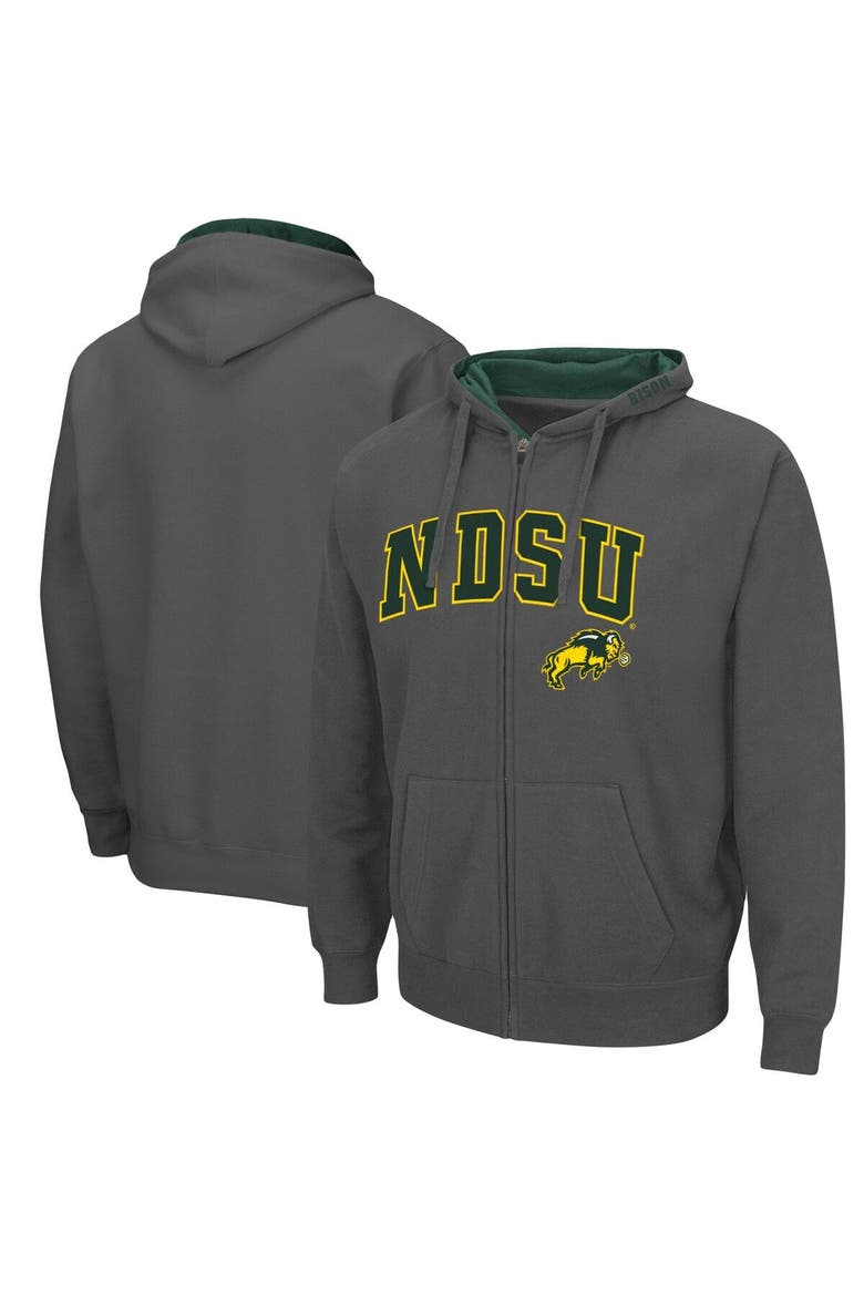 Men's Colosseum Charcoal NDSU Bison Arch & Logo 3.0 Full-Zip Hoodie, Main, color, Charcoal