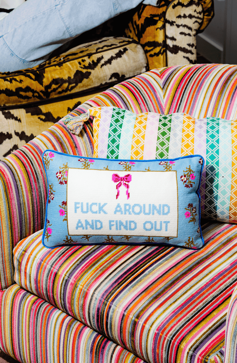 Furbish Studio FAFO Needlepoint Pillow, Alternate, color, Fuck Around