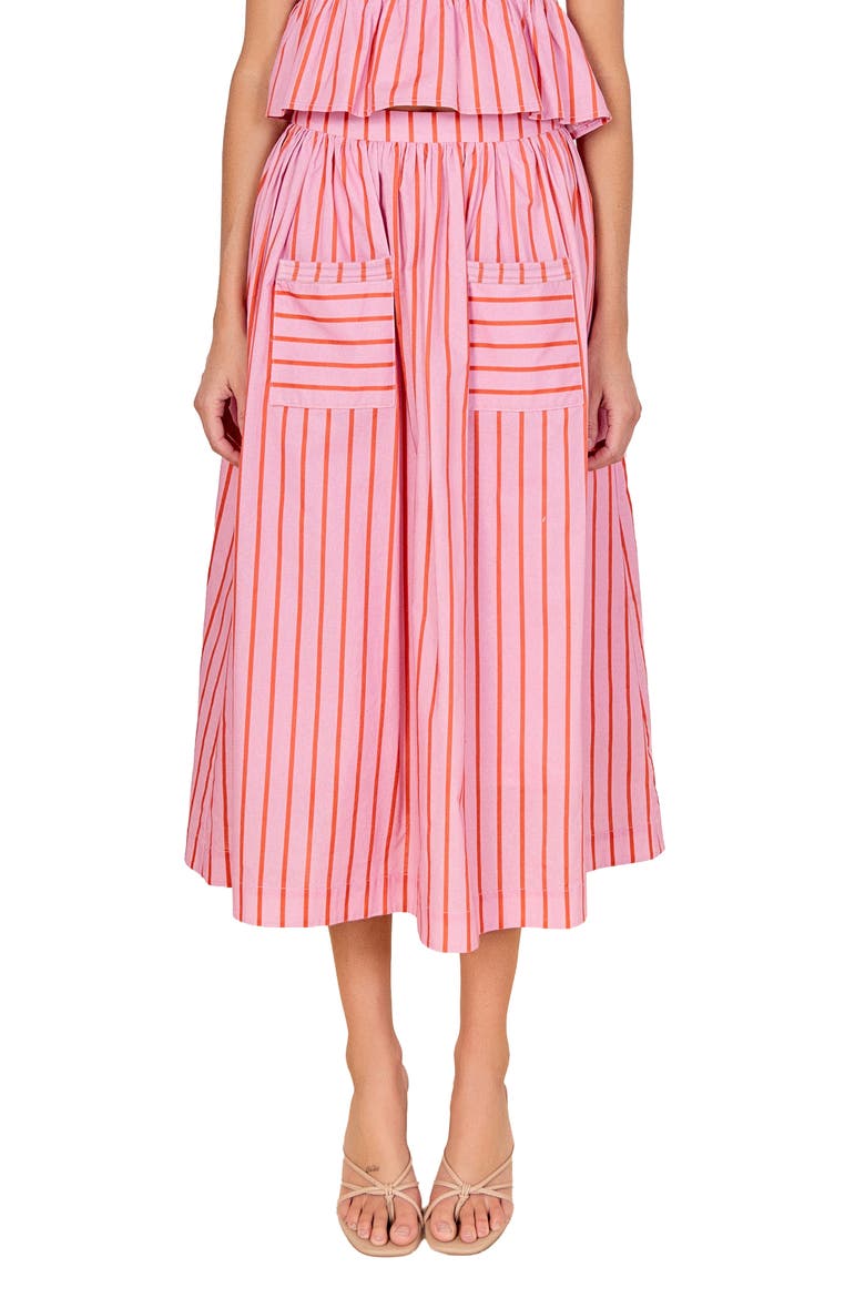 Stripe Cotton Midi Skirt, Main, color, PINK/ ORANGE