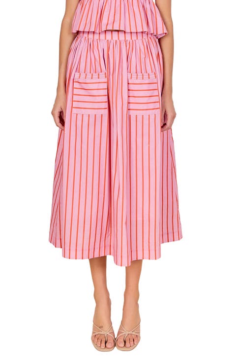 Stripe Cotton Midi Skirt
