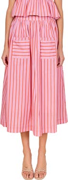 English Factory Stripe Cotton Midi Skirt