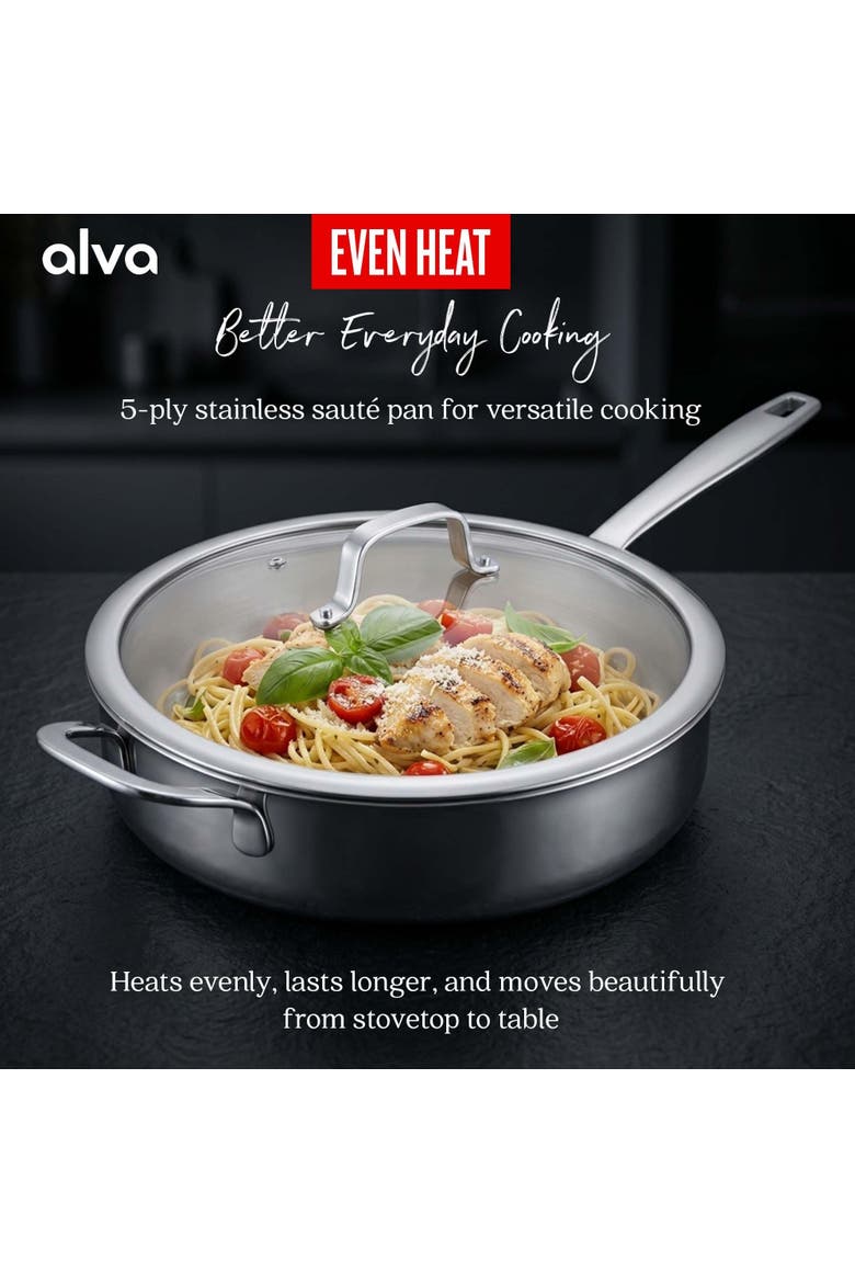 Maestro 4QT 5-Ply Stainless Steel Saute Pan with Lid, Alternate, color, Stainless Steel