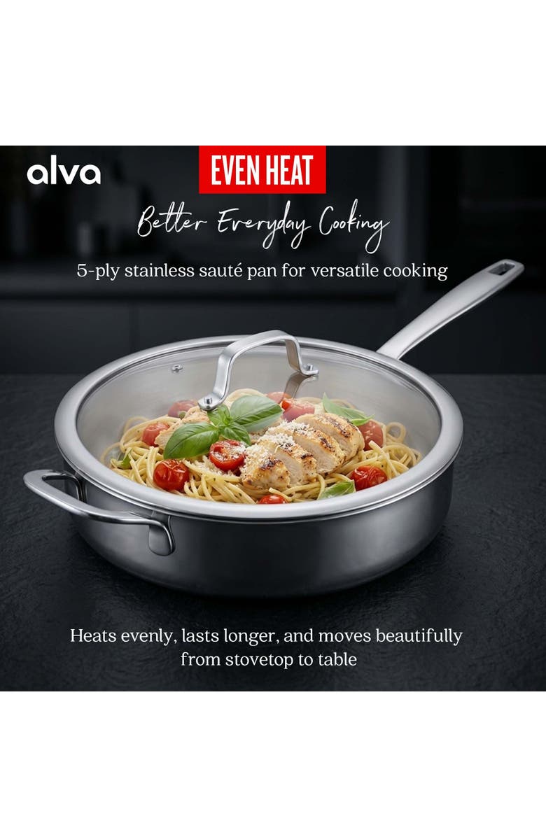 Alva Maestro 4QT 5-Ply Stainless Steel Saute Pan with Lid, Alternate, color, Stainless Steel