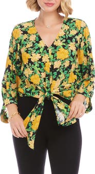 Karen Kane Floral Print Tie Front Top