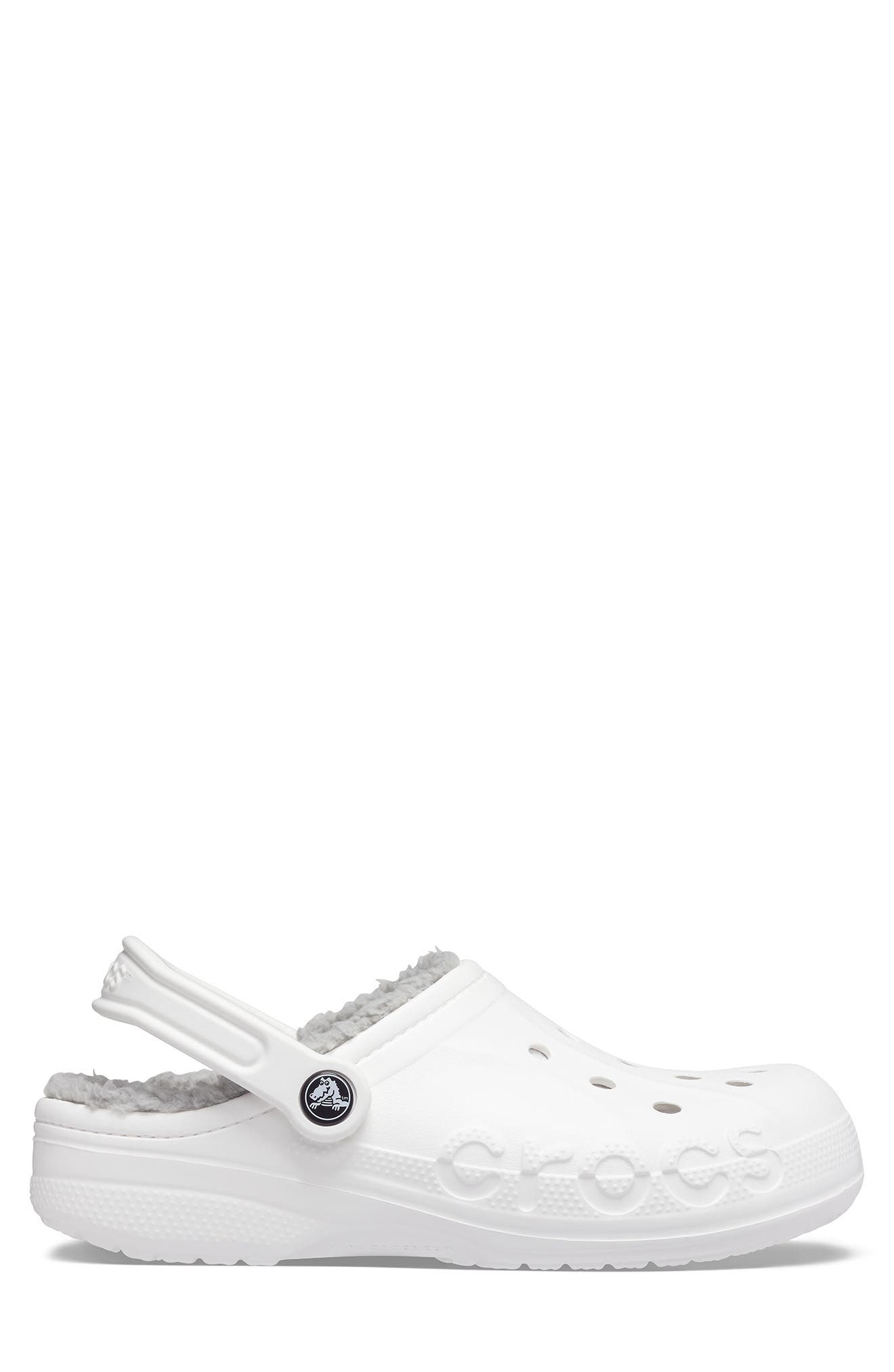 CROCS Unisex Baya Faux Fur Lined Clog Slipper, Alternate, color, White/ Light Grey