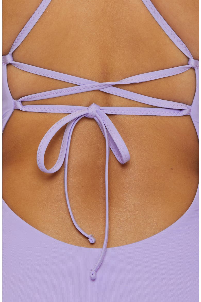 Fiesta Plunge One-Piece Swimsuit, Alternate, color, BELLFLOWER