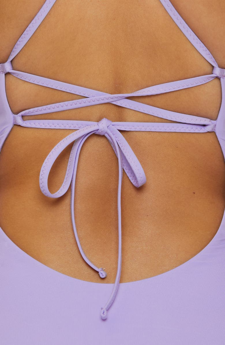 Becca Fiesta Plunge One-Piece Swimsuit, Alternate, color, Bellflower