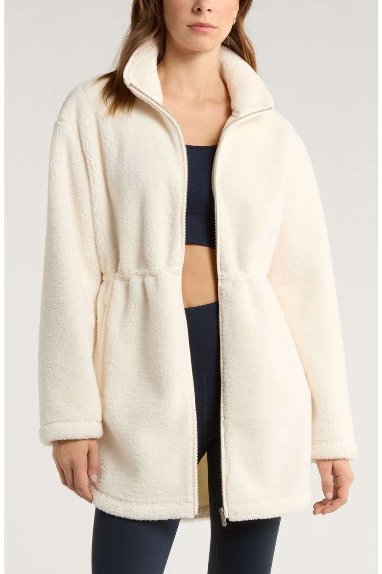Faux Shearling Longline Jacket, Main, color, IVORY EGRET