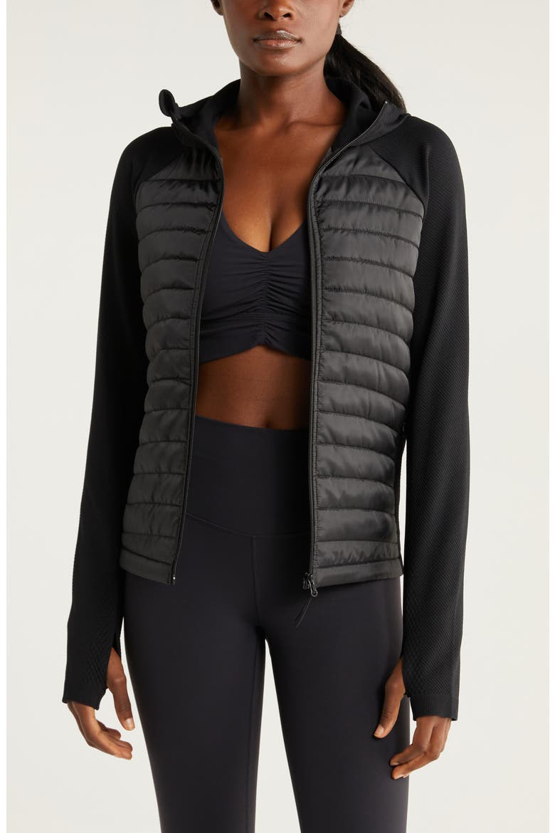 Seamless Mixed Media Puffer Jacket, Main, color, BLACK