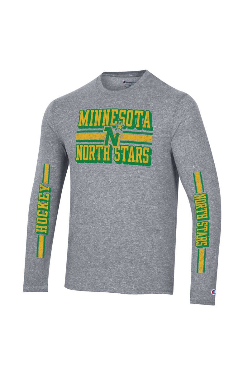 Champion Men's Champion Heather Gray Minnesota North Stars Tri-Blend Dual-Stripe Long Sleeve T-Shirt, Alternate, color, 