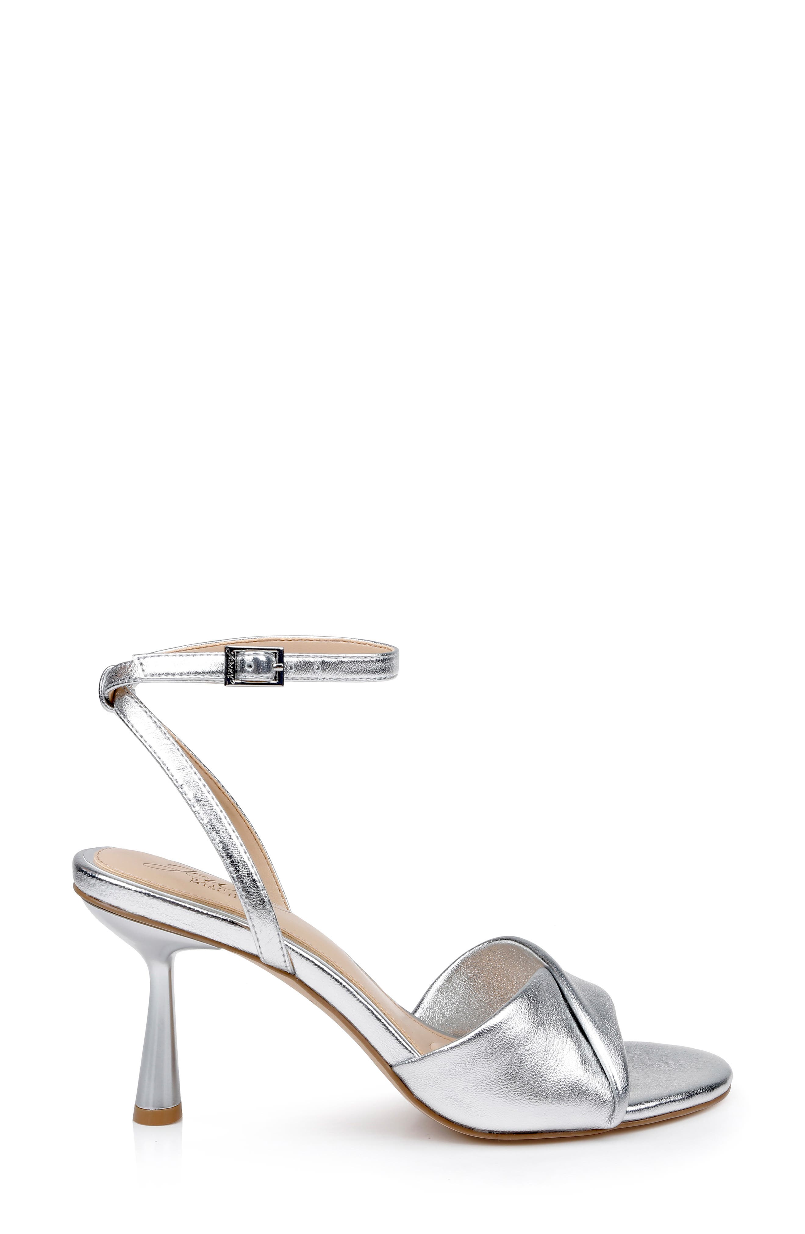 Jewel Badgley Mischka Kaia Ankle Strap Sandal, Alternate, color, Silverleat