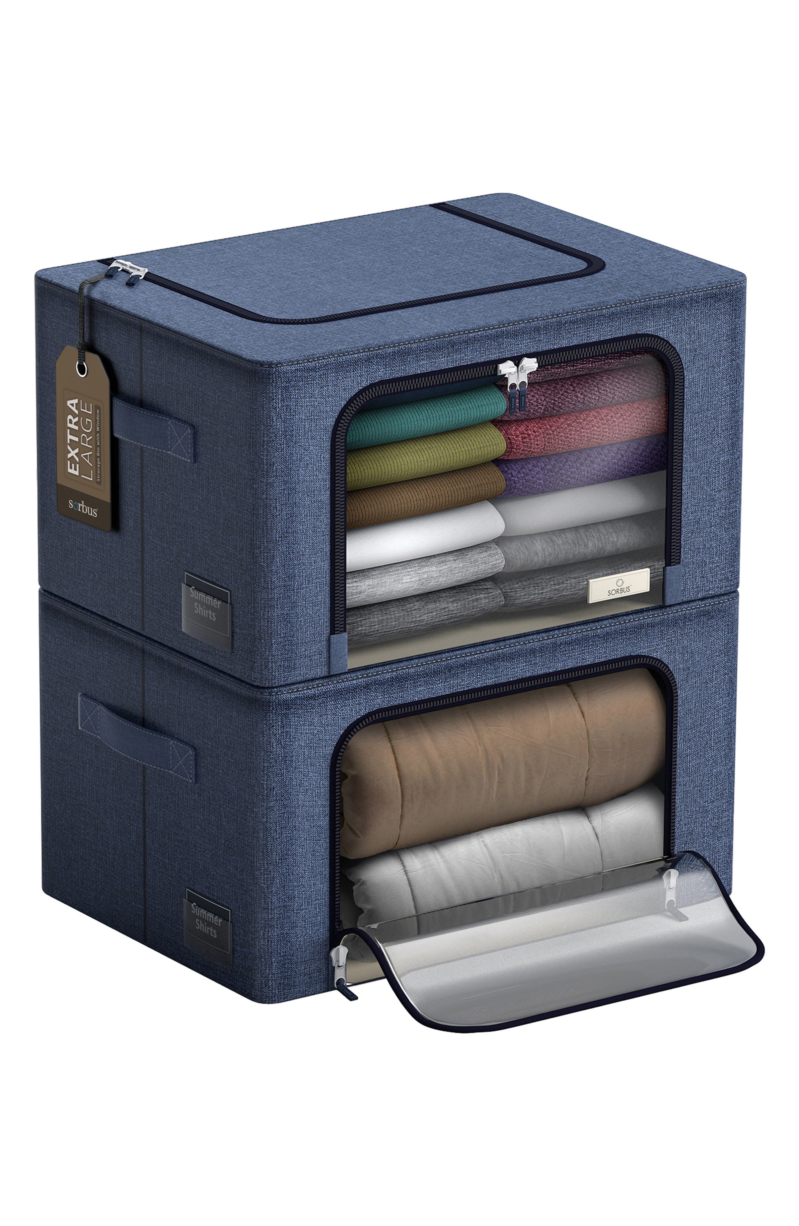 SORBUS Foldable Storage Box Organizer - Blue - Large - Set of 2