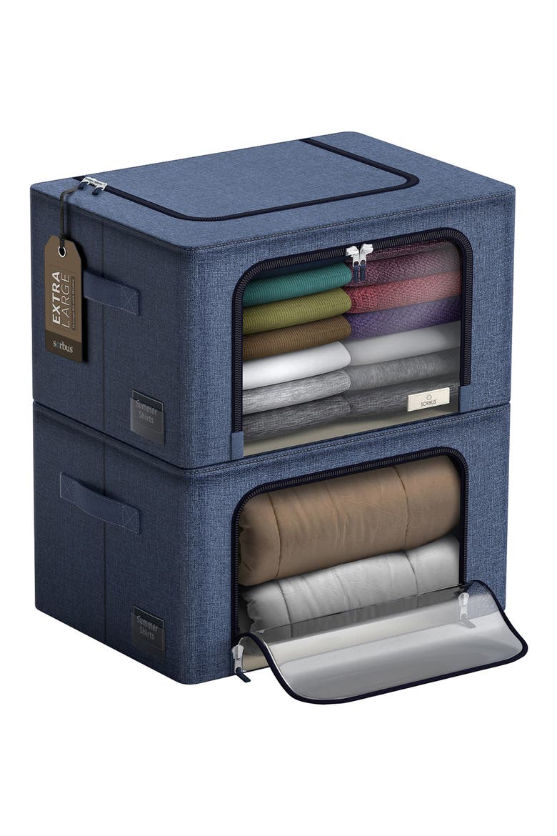 Foldable Storage Box Organizer - Blue - Large - Set of 2, Main, color, BLUE