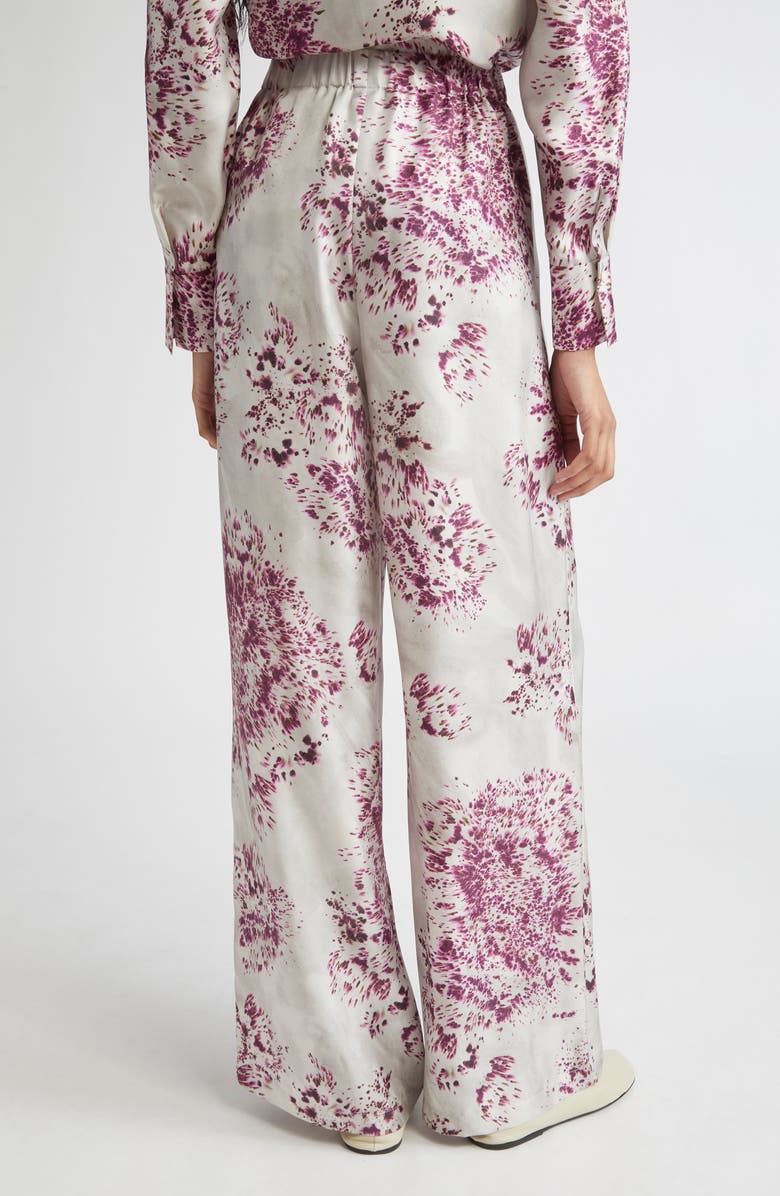 Lafayette 148 New York Riverside Spotted Glaze Print Wide Leg Silk Twill Pants, Alternate, color, Violet Ash Multi