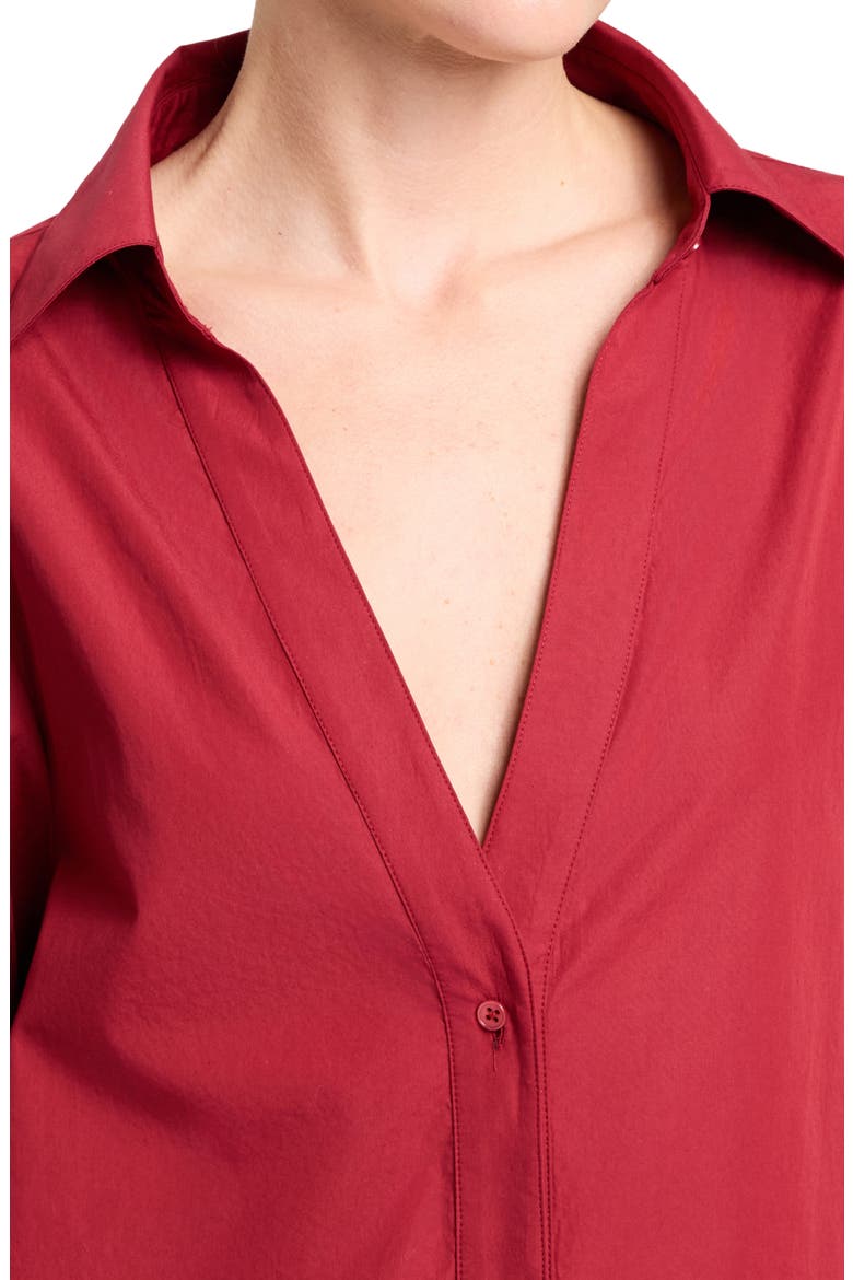 Deep V-Neck Cotton Button-Up Shirt, Alternate, color, KARANDA RED