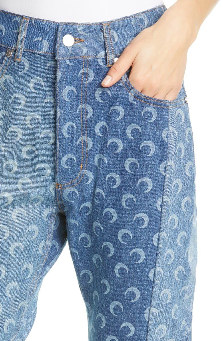 Marine Serre Moon Print Denim Pants, Alternate, color, 