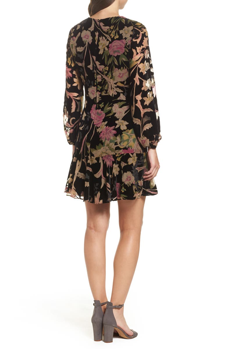 Eliza J Floral Print Velvet Shift Dress, Alternate, color,