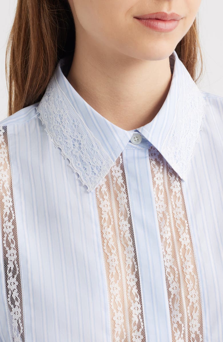 LoveShackFancy Delano Lace Panel Woven Shirt, Alternate, color, Sky Lagoon