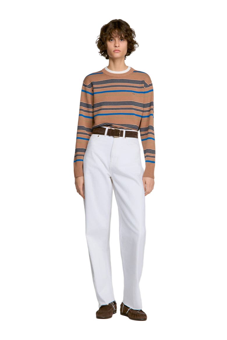 Layered Effect Striped Sweater, Alternate, color, Camel