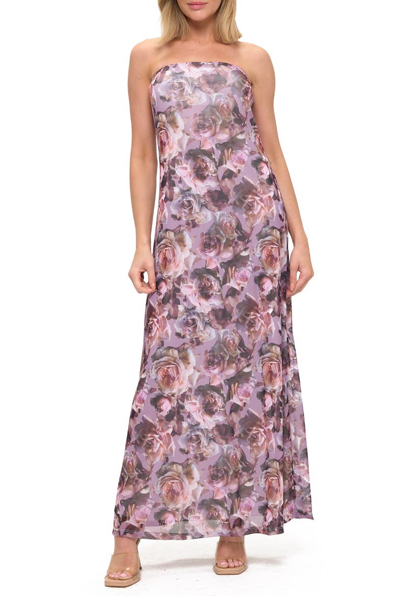 Printed Strapless Maxi Dress, Main, color, PINK MULTI