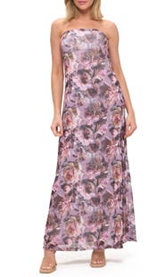 O.L. Printed Strapless Maxi Dress