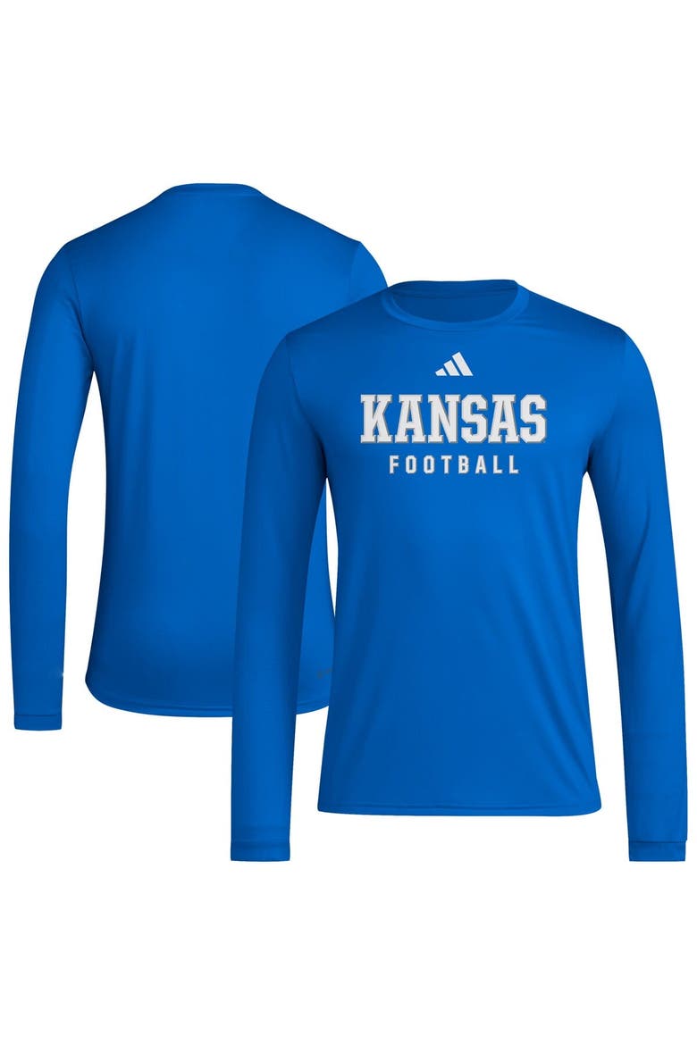 Men's adidas  Royal Kansas Jayhawks Locker Practice Football Pre-Game Long Sleeve T-Shirt, Main, color, Royal