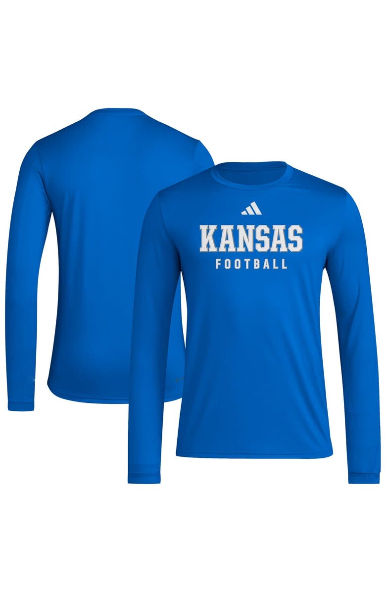 adidas Men's adidas Royal Kansas Jayhawks Locker Practice Football Pre-Game Long Sleeve T-Shirt, Main, color, Royal
