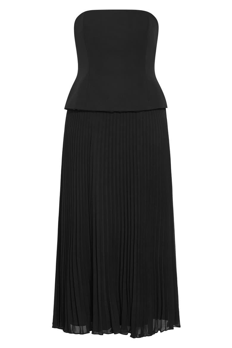 Loretta Strapless Pleated Maxi Dress, Alternate, color, BLACK