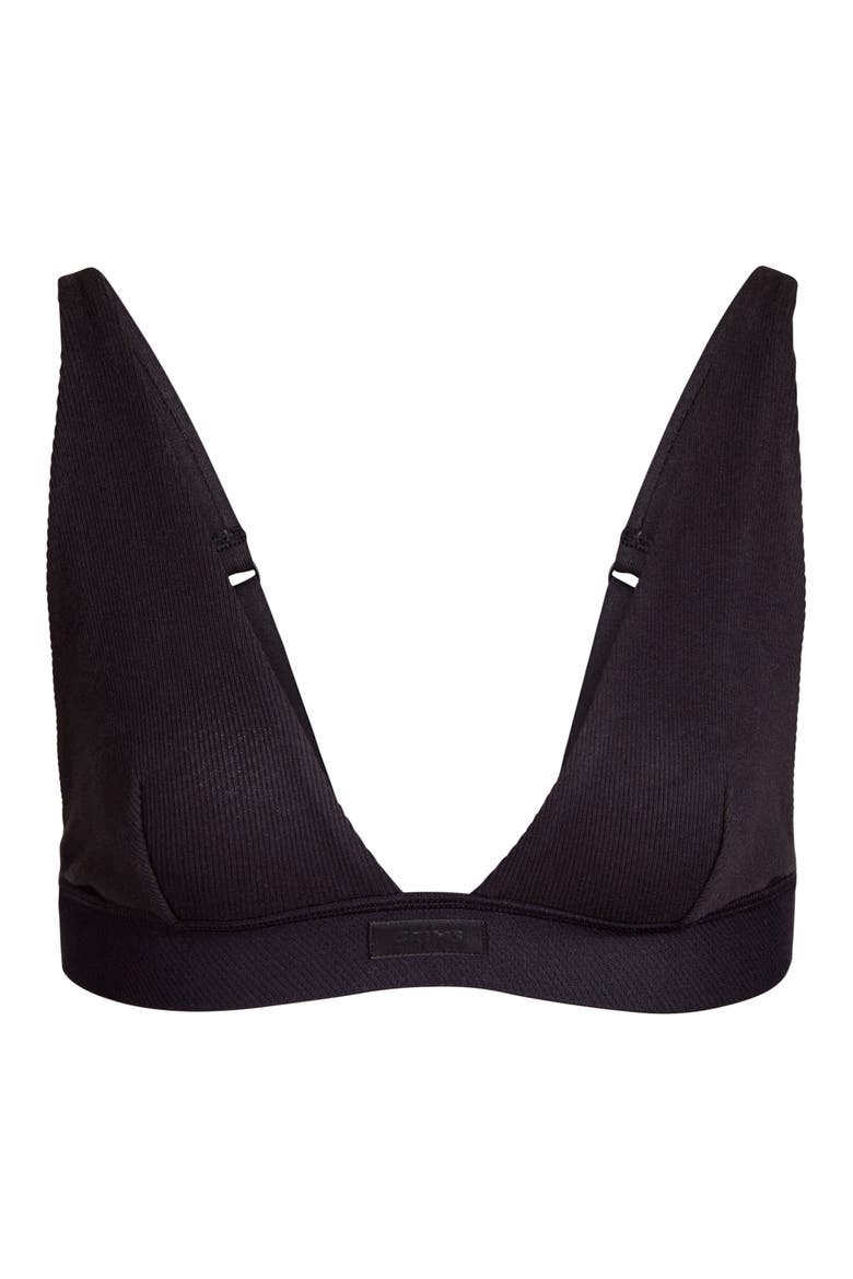 Stretch Cotton Rib Plunge Bralette, Alternate, color, SOOT