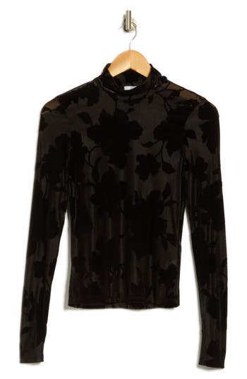 Afrm Los Angeles Zoe Mock Neck Burnout Top In Black