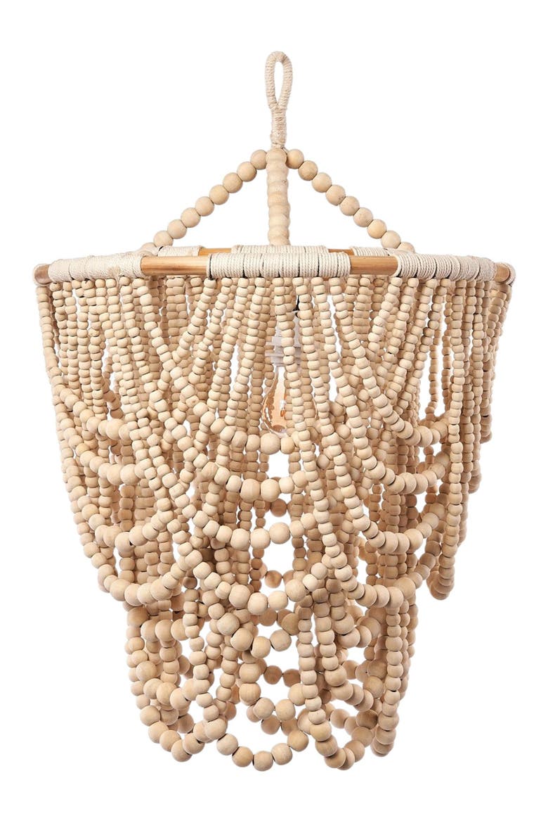 Natural Wood Beaded 30 in. Chandelier, Alternate, color, Natural