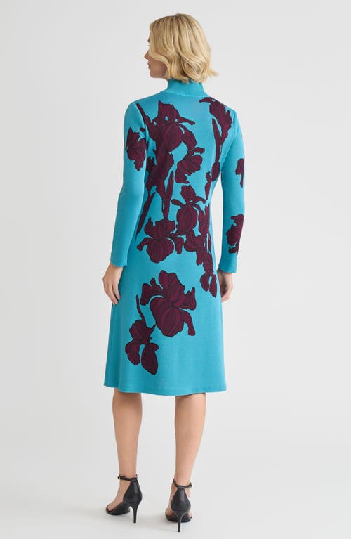 Ming Wang A-line Floral Jacquard Soft Knit Midi Dress In Blue