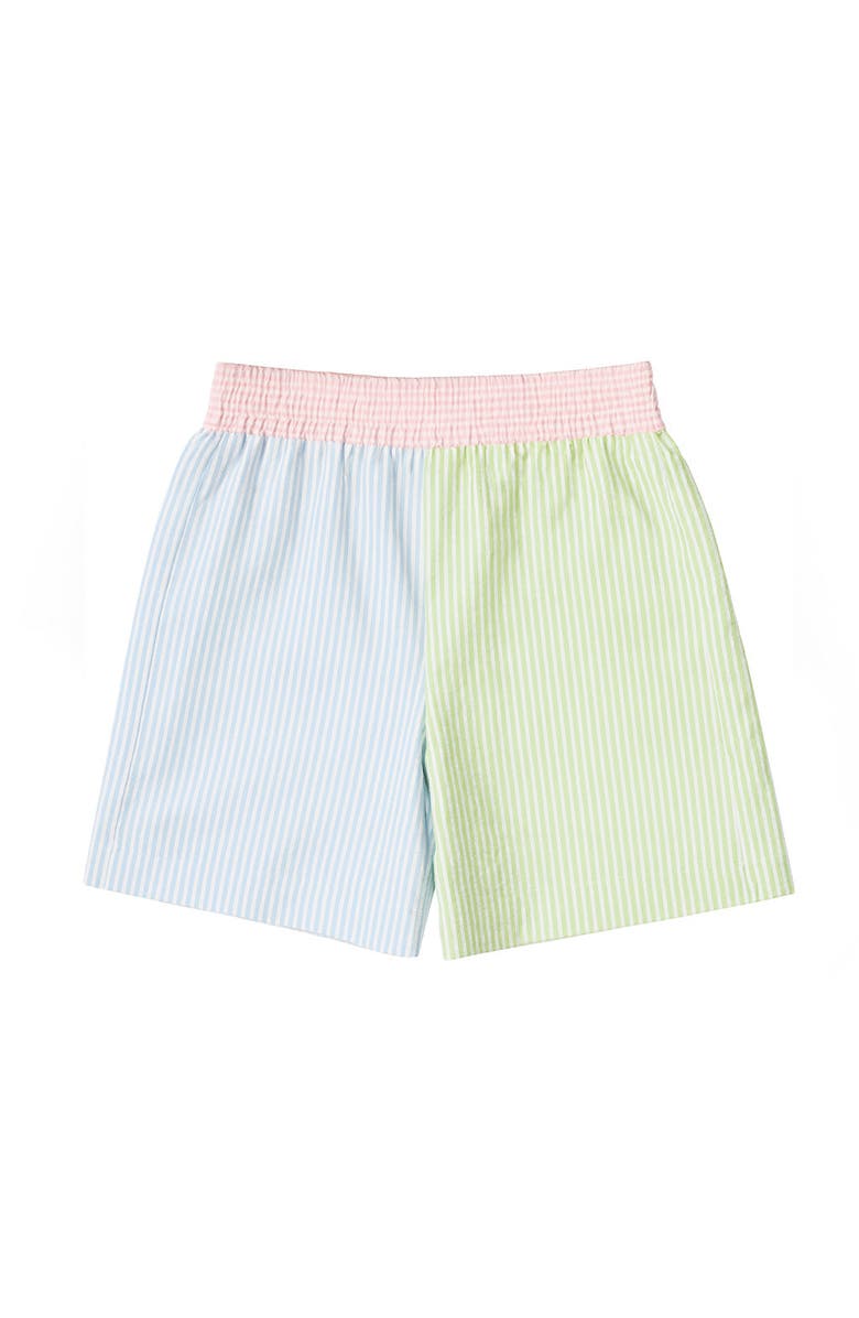 Florence Eiseman Stripe Seersucker Swim Trunk, Main, color, Blue, Green, Pink