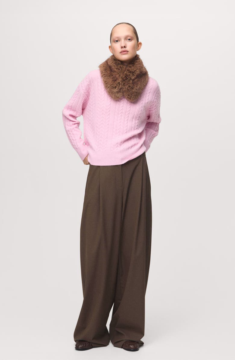 MANGO Cable Stitch Crewneck Sweater, Alternate, color, Pink