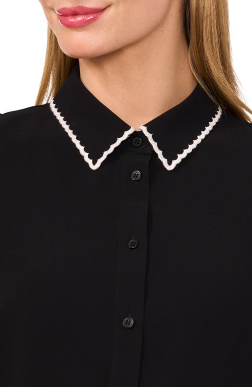 Cece Scallop Trim Sleeveless Button-up Shirt In Black
