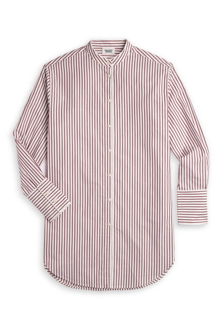 Jo Band Collar Nightdress, Alternate, color, Burgundy Stripe