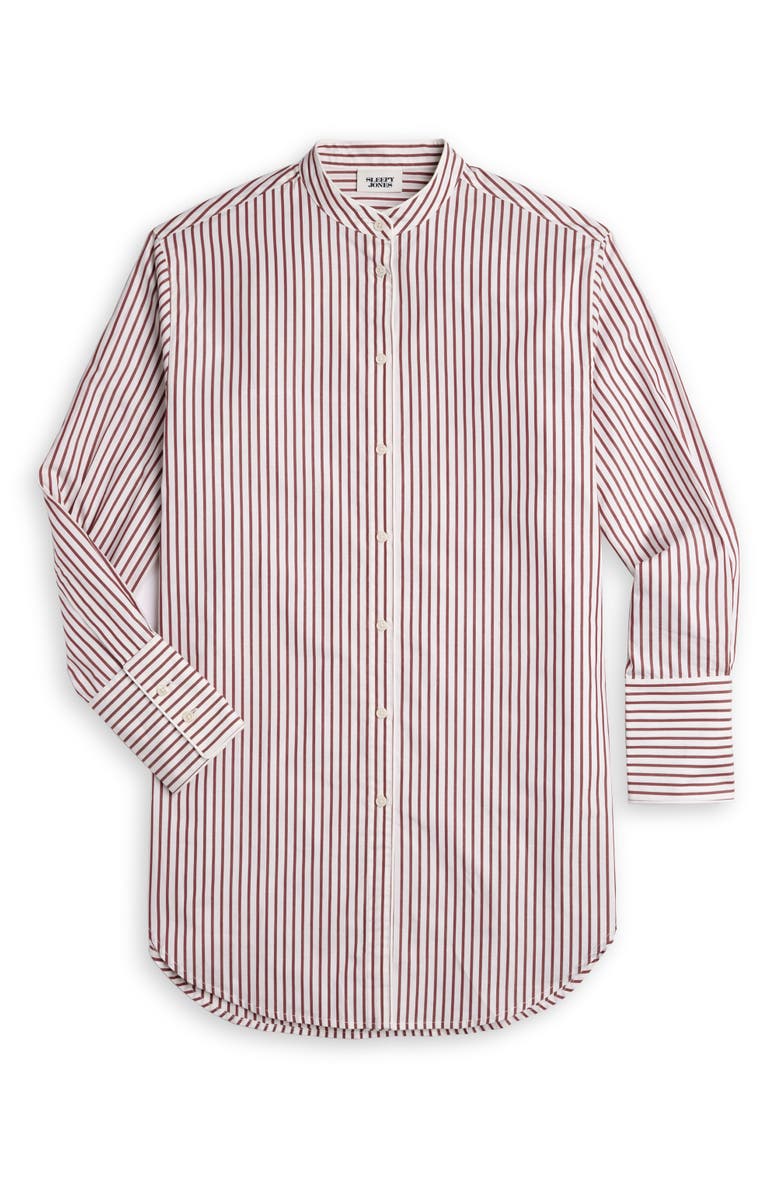 Sleepy Jones Jo Band Collar Nightdress, Alternate, color, Burgundy Stripe