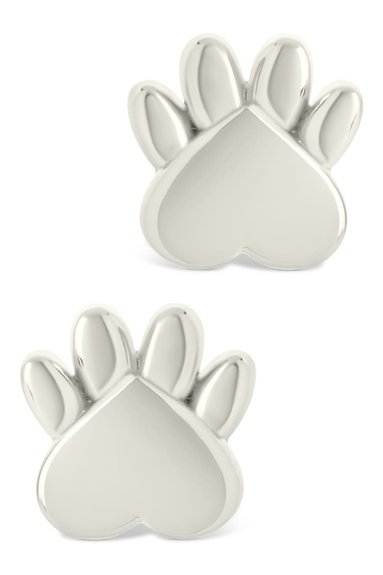 Paw Print Stud Earrings, Alternate, color, SILVER