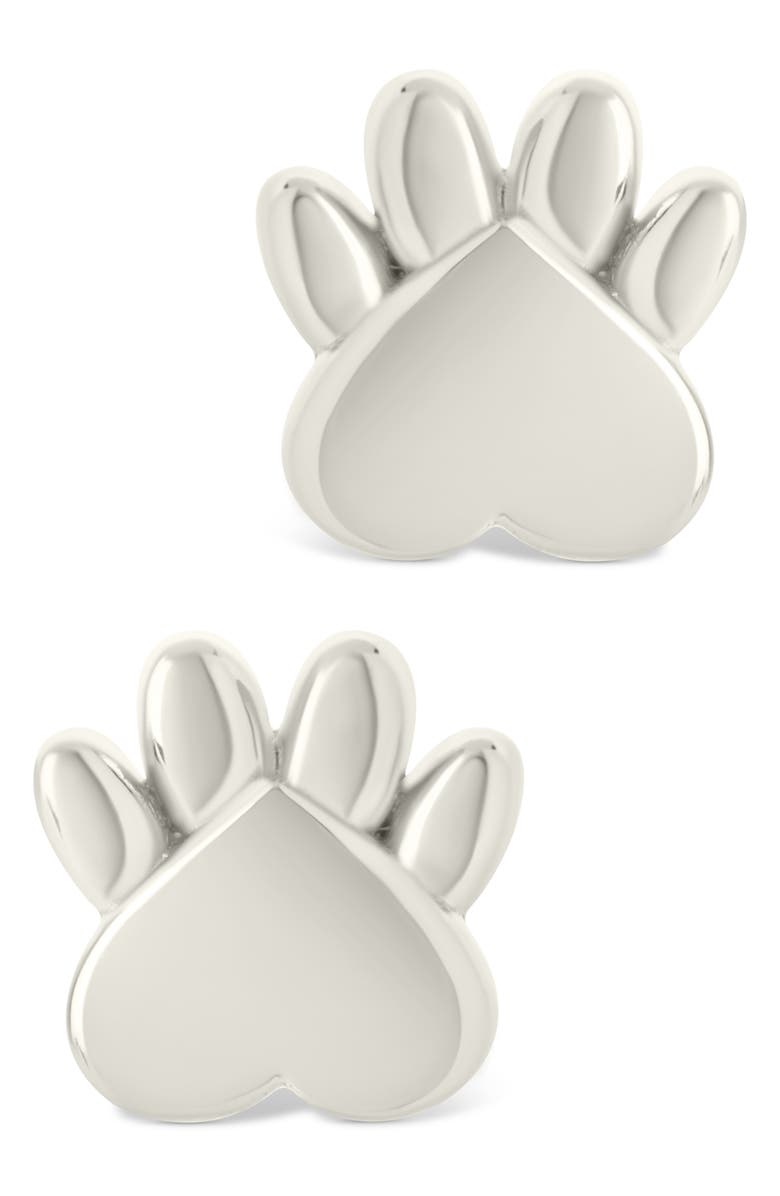 Sterling Forever Paw Print Stud Earrings, Alternate, color, Silver
