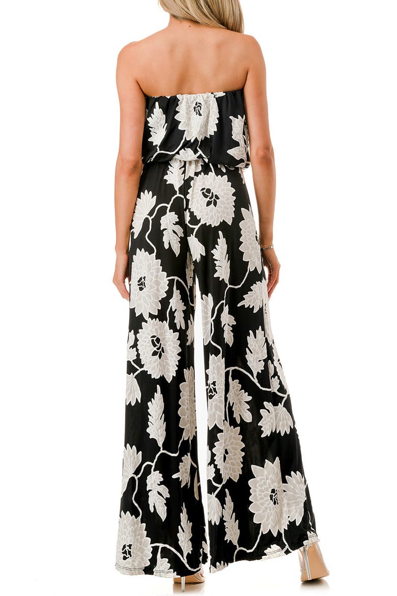 Printed Strapless Wide Leg Jumpsuit, Alternate, color, BLACK/ WHITE