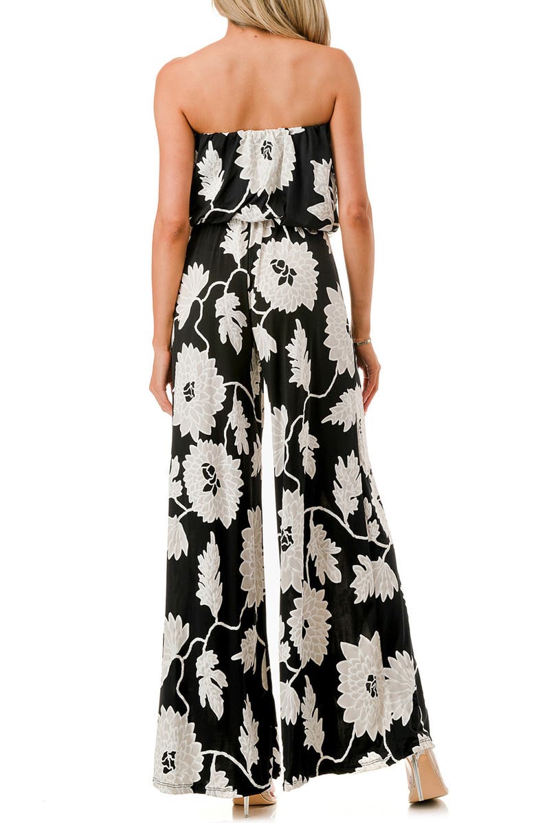 O.L. Printed Strapless Wide Leg Jumpsuit, Alternate, color, Black/ White